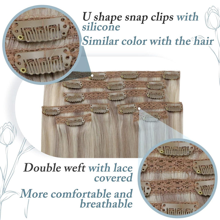 RUNATURE Echthaar Extensions Clip in Blond Highlights 45cm Invisible Extensions Clip in Highlight Bl