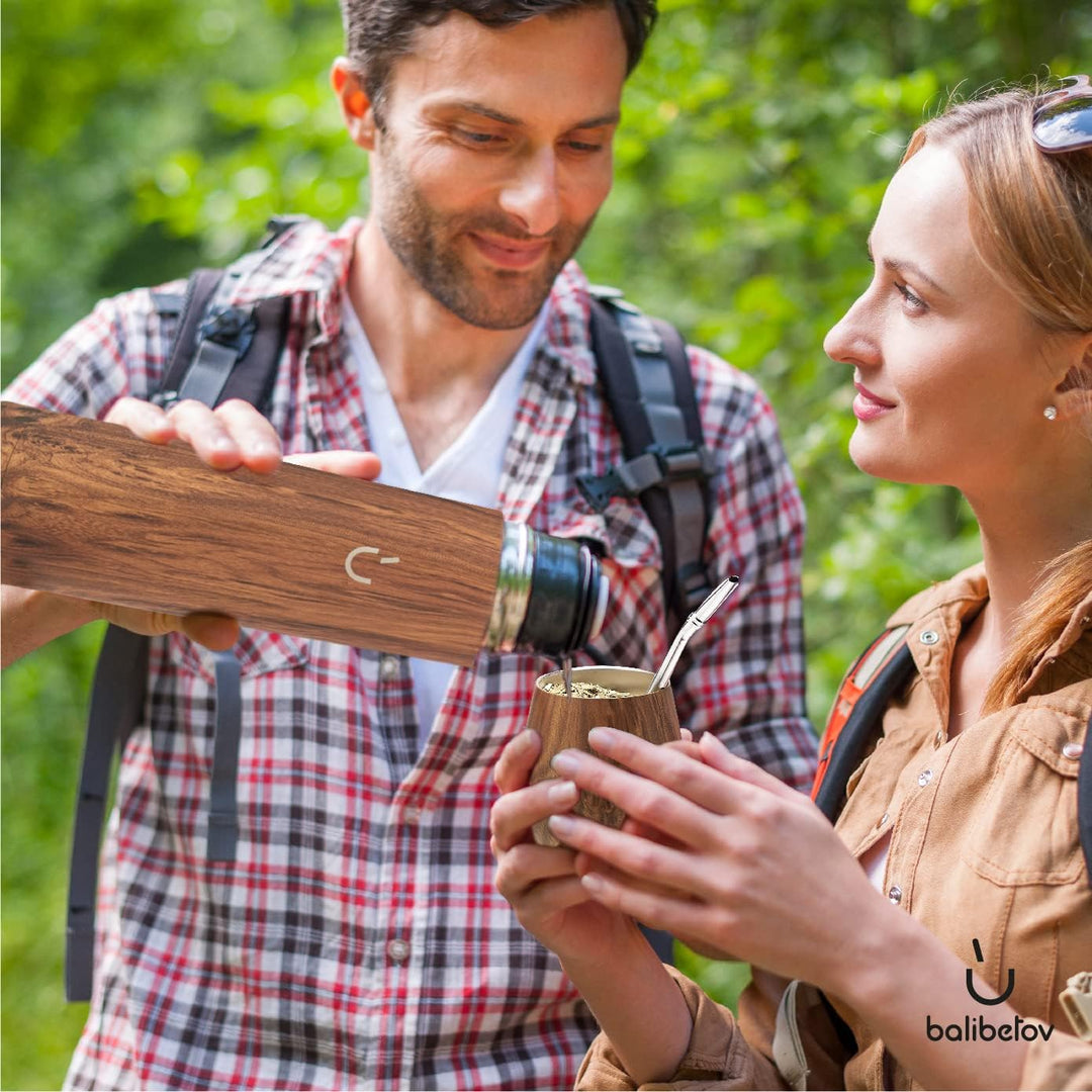 balibetov Komplettes Yerba Mate Set – Moderner Mate Gourd, Isolierflaschet, Bombilla und Reinigungsb