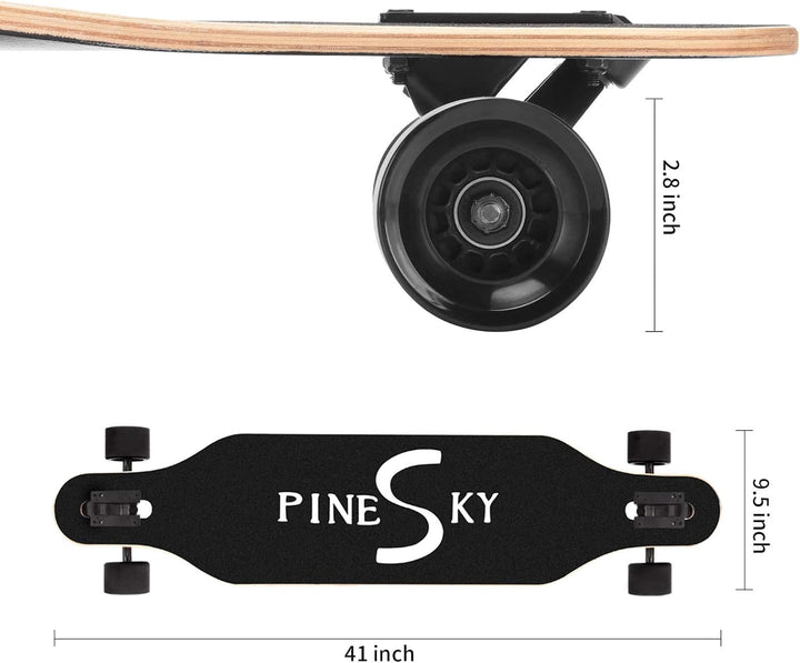 PINESKY 41 Inch Longboard Skateboard 8 Ply Natural Maple Complete Skateboard Cruiser for Cruising, C