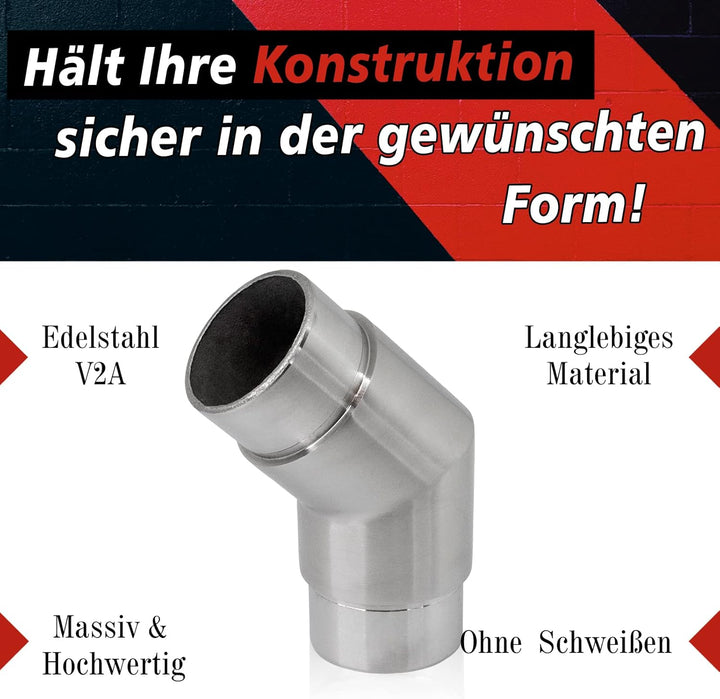 PRIOstahl Eckbogen Rohrbogen Rohrverbinder Steckfitting Eckverbinder Bogen 135 Grad - 2 Stück Ø 33,7