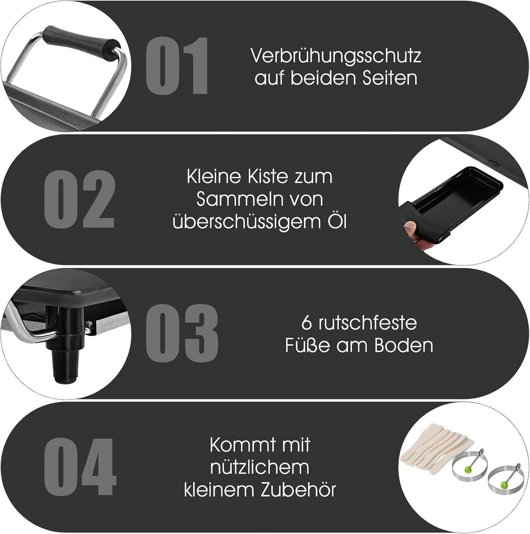 GOPLUS Elektrogrill 1800W, Teppanyaki Grillplatte mit Antihaftebeschichtung, Tischgrill inkl. Einste