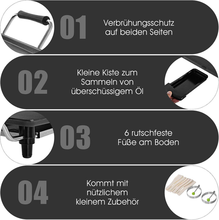 GOPLUS Elektrogrill 1800W, Teppanyaki Grillplatte mit Antihaftebeschichtung, Tischgrill inkl. Einste