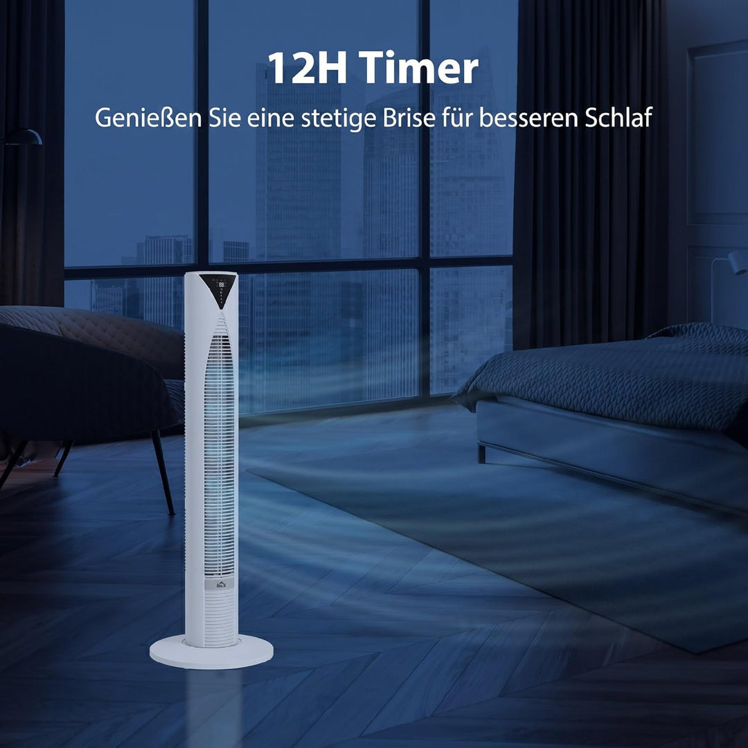 HOMCOM Turmventilator mit Fernbedienung 70° oszillierender 96 cm Standventilator mit LED Anzeige 4 M