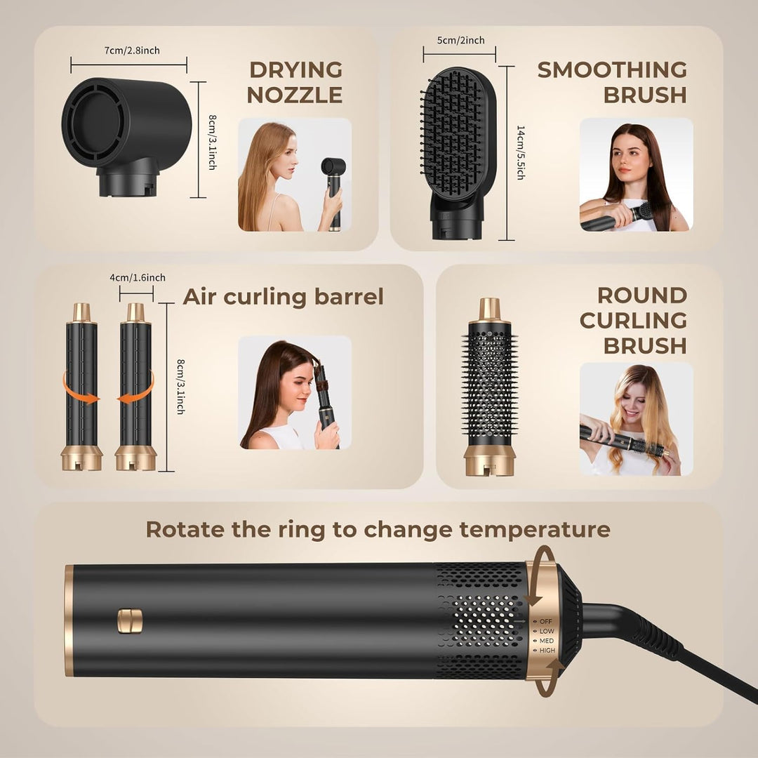 UKLISS Hairstyler 5 in 1 Haarstyler Pro Air Styler Set - 1000w Rundbürstenföhn zum Trocknen und Styl
