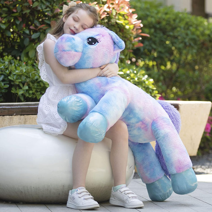 MorisMos Grosses Einhorn Plüschtier Lilac Riesiges Gefülltes Einhorn Tie-Dye Plüschtier Plüschkissen