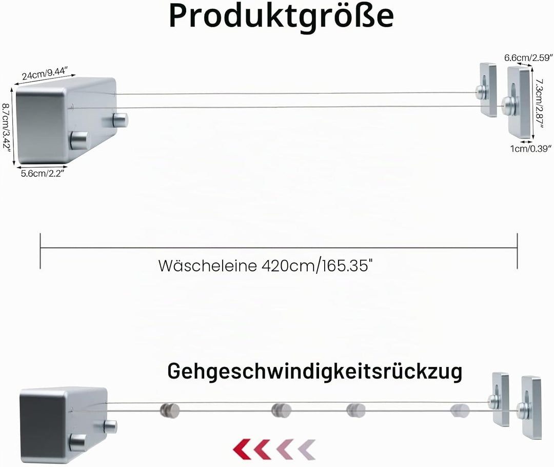 MUALROUS Doppelseil Einziehbare Wäscheleine Ausziehbare Waschleine Einstellbare wasserdichte Einzieh