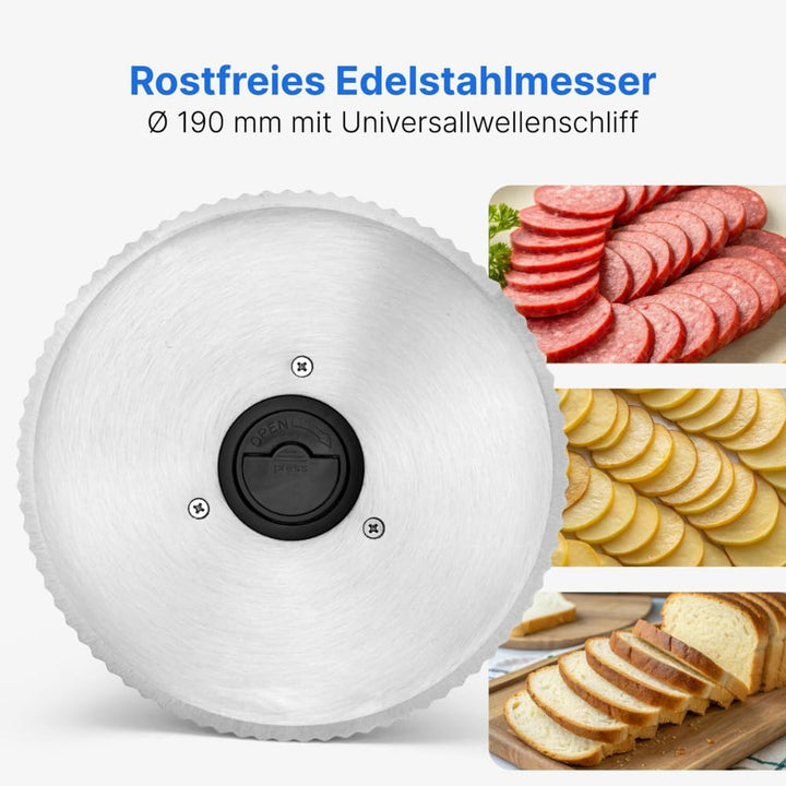 Clatronic MA 3585, Metall-Allesschneider, Brotschneidemaschine, Wurst-Schneider elektrisch, mit gros