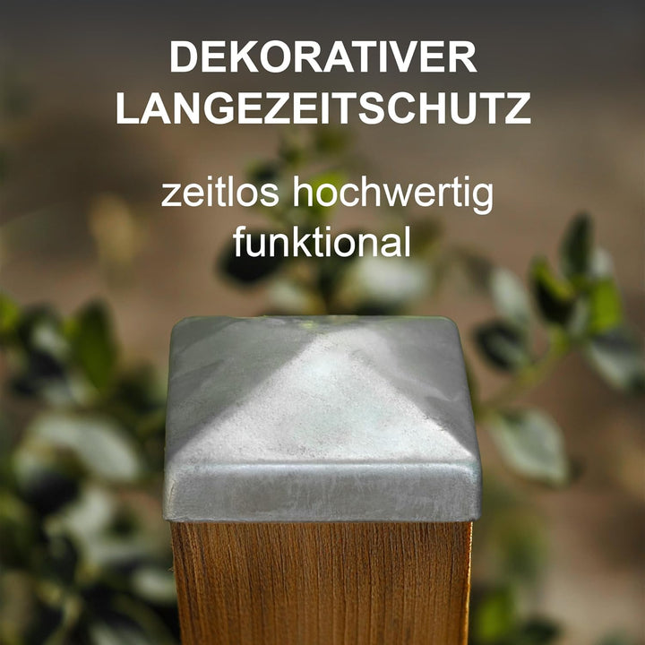 h2i Pfostenkappe | Edelstahl | 71 x 71 mm | 5 Stück | Eckige Abdeckkappe für Garten Holzpfosten Pfos