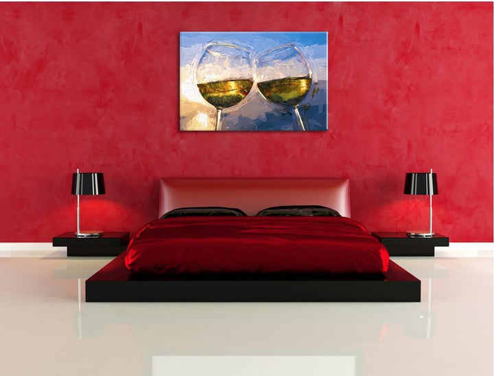 Pixxprint Weingläser Meer als Leinwandbild/Grösse: 100x70 / Wandbild/Kunstdruck/fertig bespannt, 100