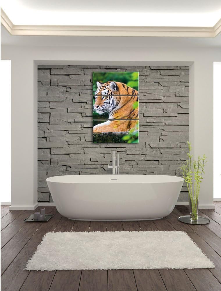 Pixxprint anmutiger Tiger auf Baumstamm als Leinwandbild/Grösse: 3 Teilig (120x80) cm/Wandbild/Kunst