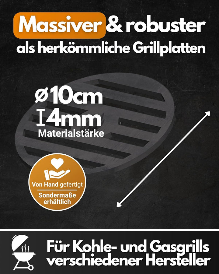 Feuerfest 123 Grillrost rund I Ø 10cm I Hochwertiges Grillgitter aus Stahl I Massive Grillplatte mit
