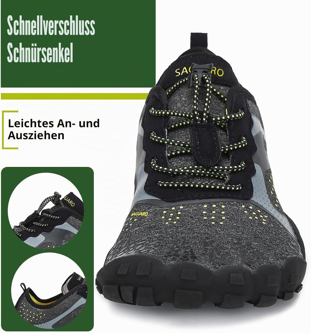 SAGUARO Unisex Barfussschuhe Leicht Atmungsaktive Zehenschuhe fur Outdoor &amp; Indoor 36 EU Schwarz, 36