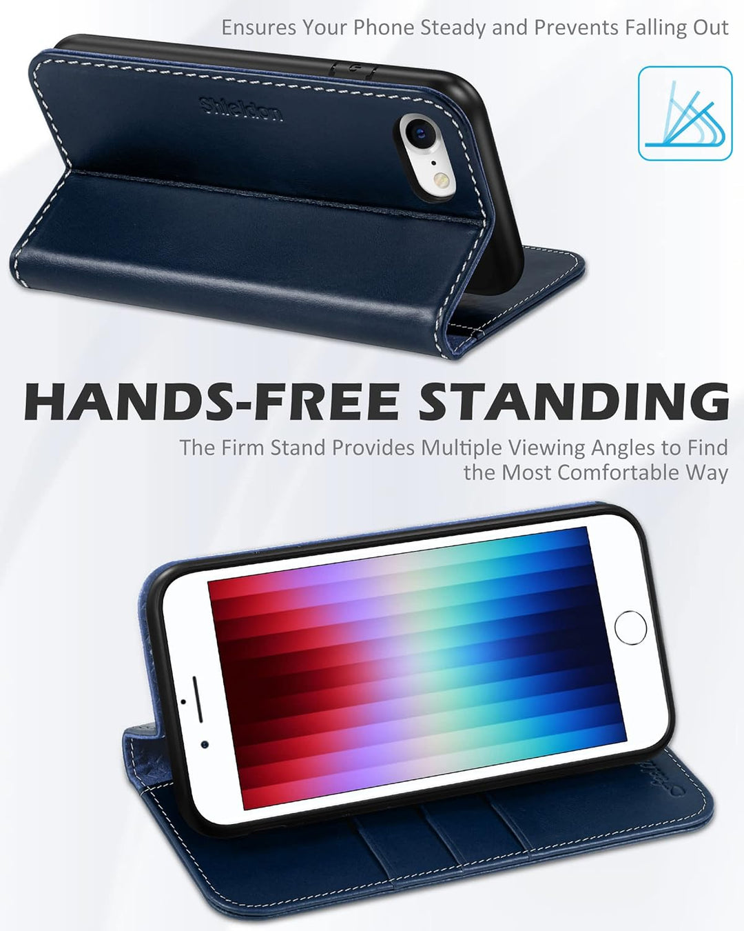 SHIELDON Hülle für iPhone SE 2022 5G /iPhone 8 Handyhülle [Erstklassig Rindsleder] [Kartenfach] [Sta