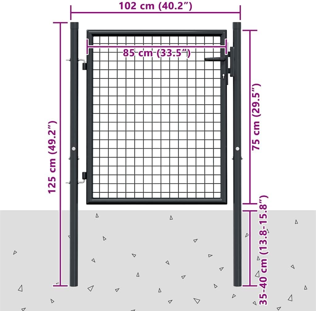 vidaXL Mesh Gartentor Verzinkter Stahl Hoftor Gartentür Zauntor Zauntür Hoftür Gartenpforte Einzelto