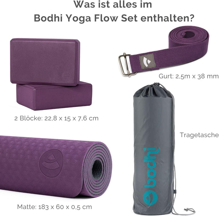 Bodhi Yoga Starter-Set Komplett | Set bestehend aus: 1 Yogamatte aus TPE, 2 Yoga-Bricks aus Eva (Moo