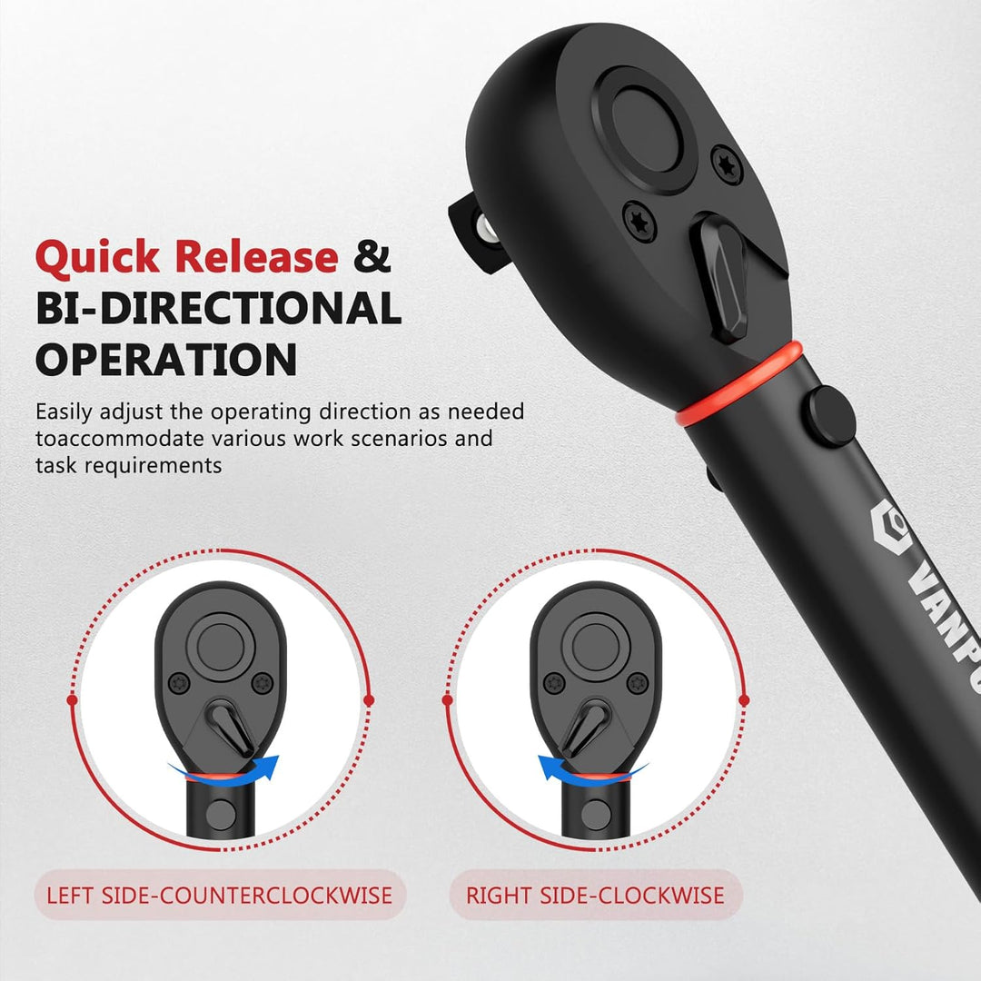 VANPO Drehmomentschlüssel 1/2 Zoll, 20-220Nm, Drehmomentschlüssel-Set inkl. 125mm Verlängerungsstang