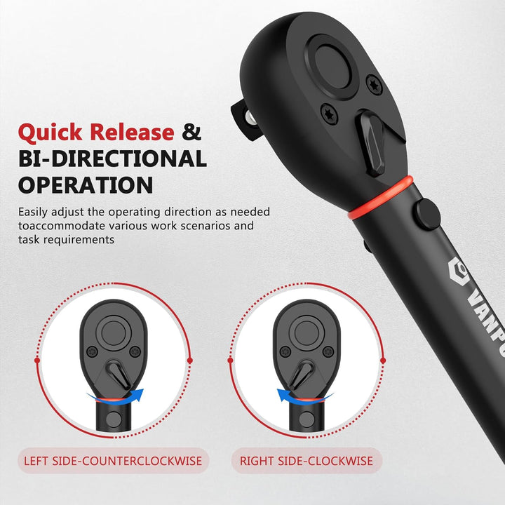 VANPO Drehmomentschlüssel 1/2 Zoll, 20-220Nm, Drehmomentschlüssel-Set inkl. 125mm Verlängerungsstang