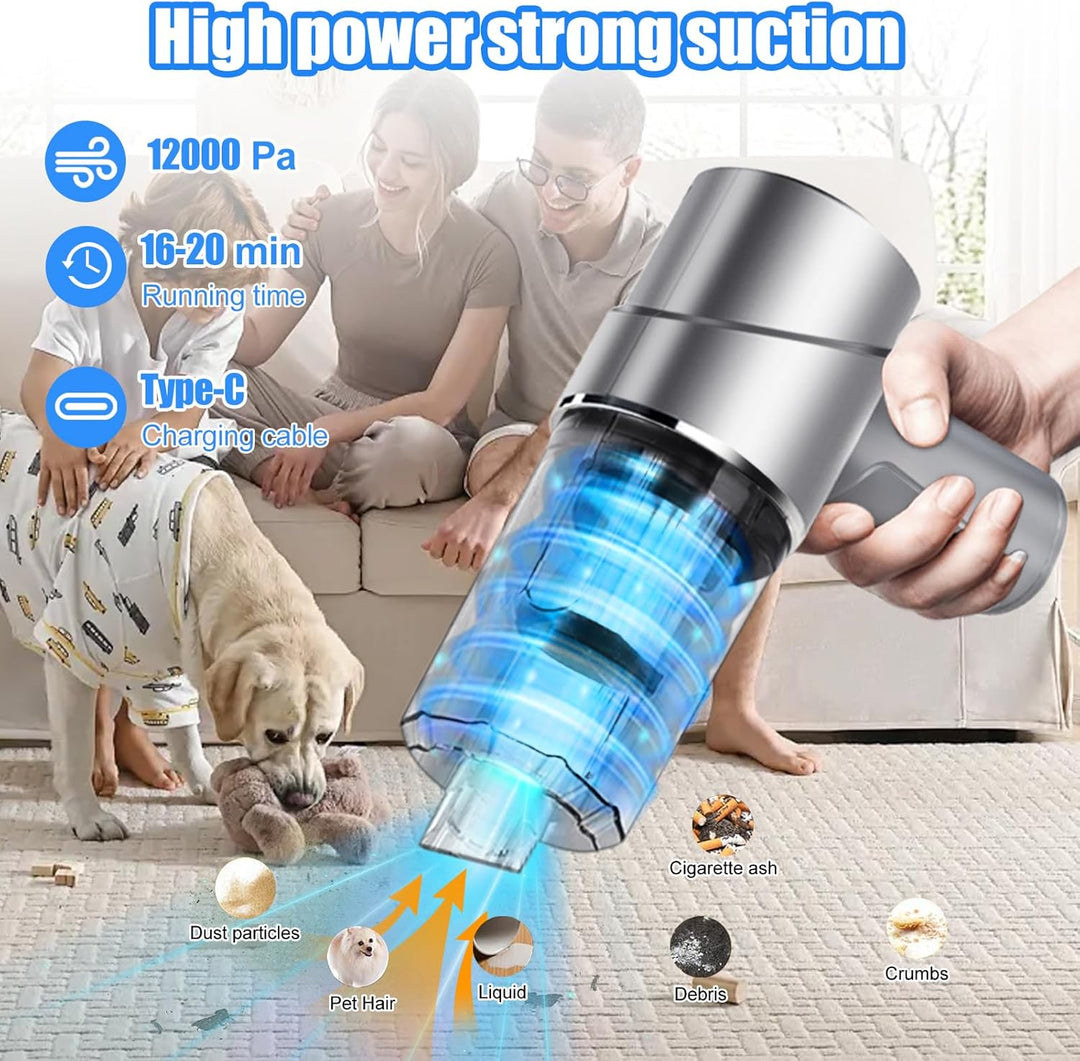 Handstaubsauger Akku Kabellos 12000PA 4 in 1 Mini Autostaubsauger mit 2 Waschbar HEPA-Filter Für den