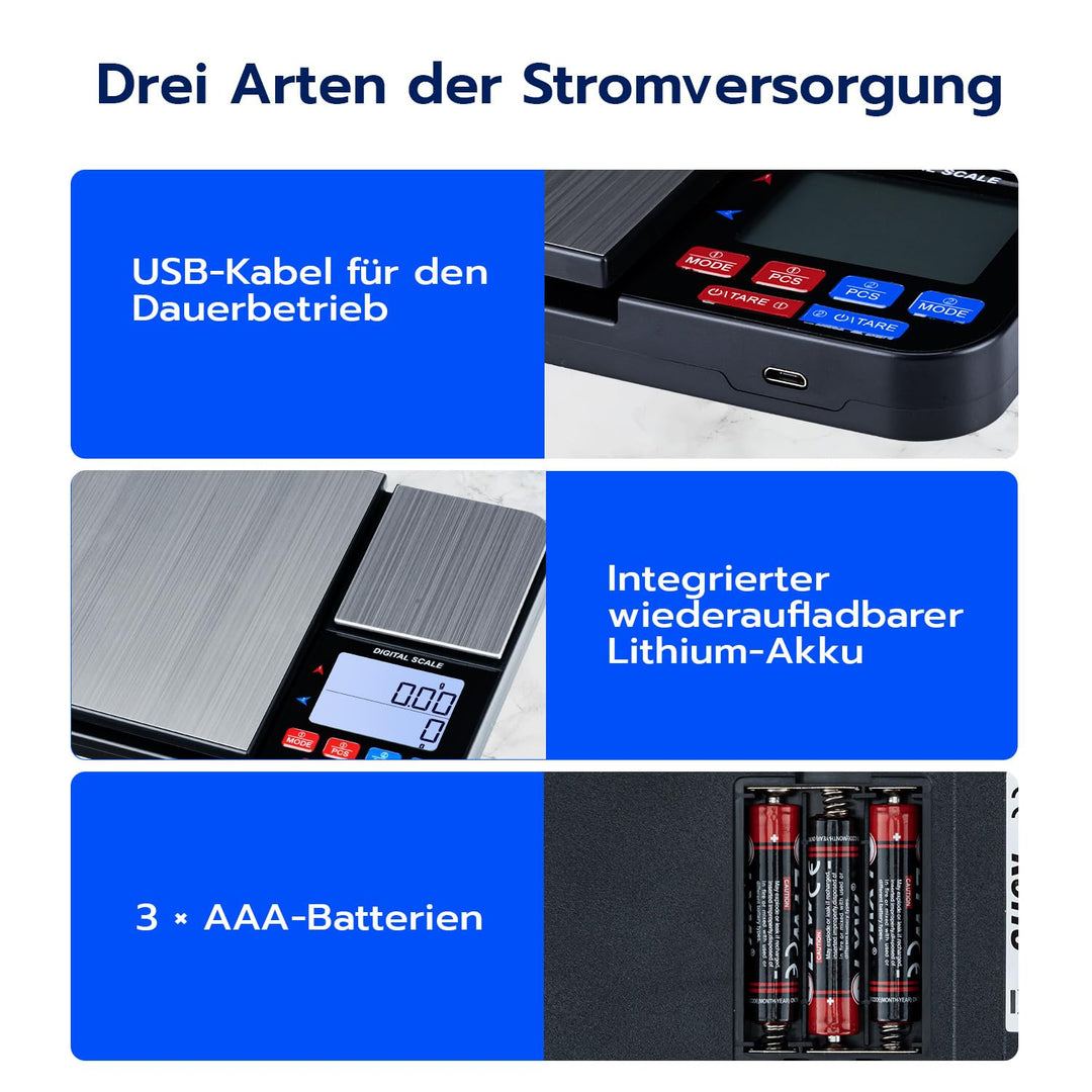 Mcbazel Digitale Küchenwaage mit Doppelplattform, Wiederaufladbare Präzisionswaage 10kg/1g & 500g/0.
