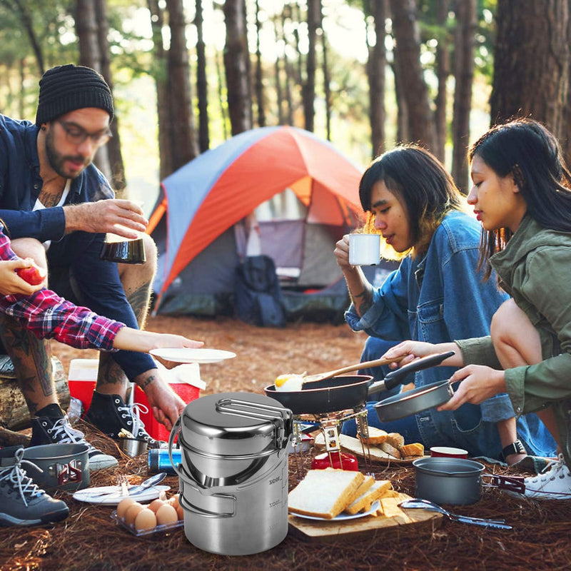 Lixada Camping Topf 1L Edelstahl Tasse BecherKochen Wasserkocher mit Deckel und Griff für Camping Wa