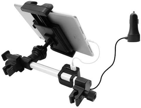 Macally HRMOUNTPRO4UAC, Kopfstützen Autohalterung mit USB Ladegerät für alle iPad & Tablet PCs bis 2