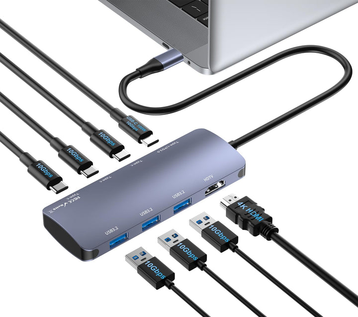 8-in-1 USB-C Hub mit HDMI 4K@60H, 4 USB-C+3 USB-A 3.2 10 Gbit/s,100W PD