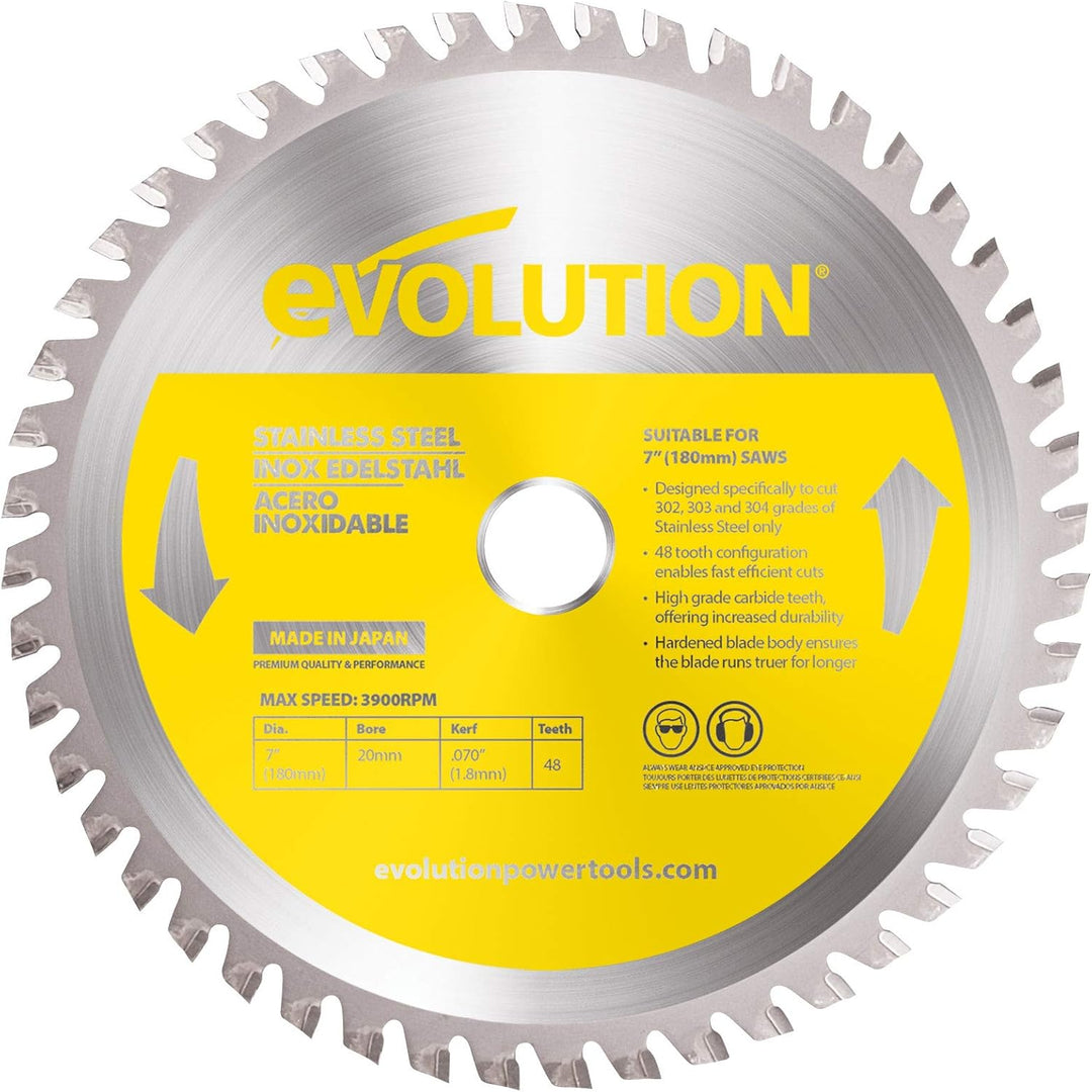 Evolution Power Tools Edelstahl Sägeblatt, 180BLADESSN, 48 Zähne, gelb, 7 Inch
