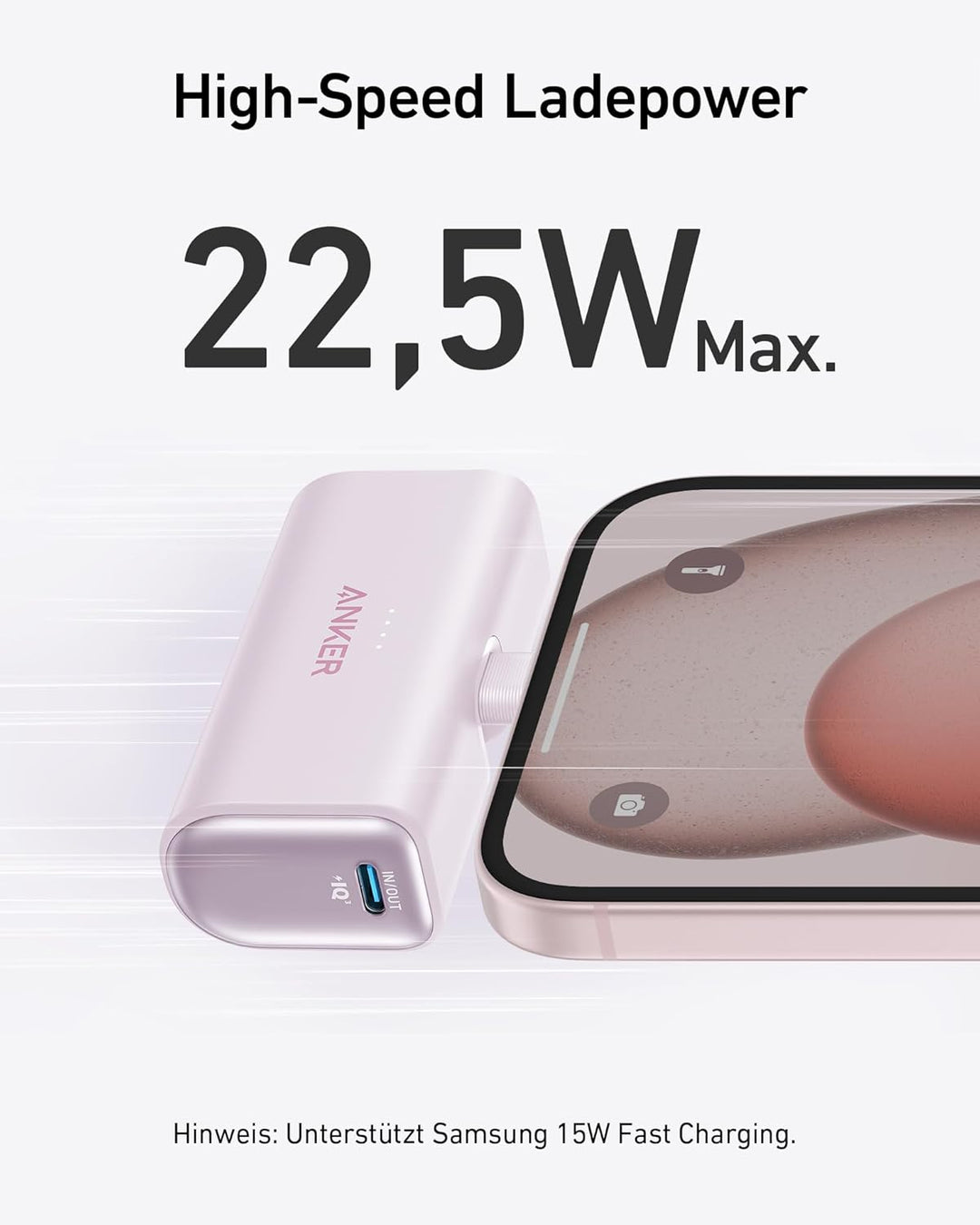 Anker Nano Powerbank, 5000mAh Powerbank 22,5W, Integrierter Faltbarer USB-C Konnektor, Kompatibel mi