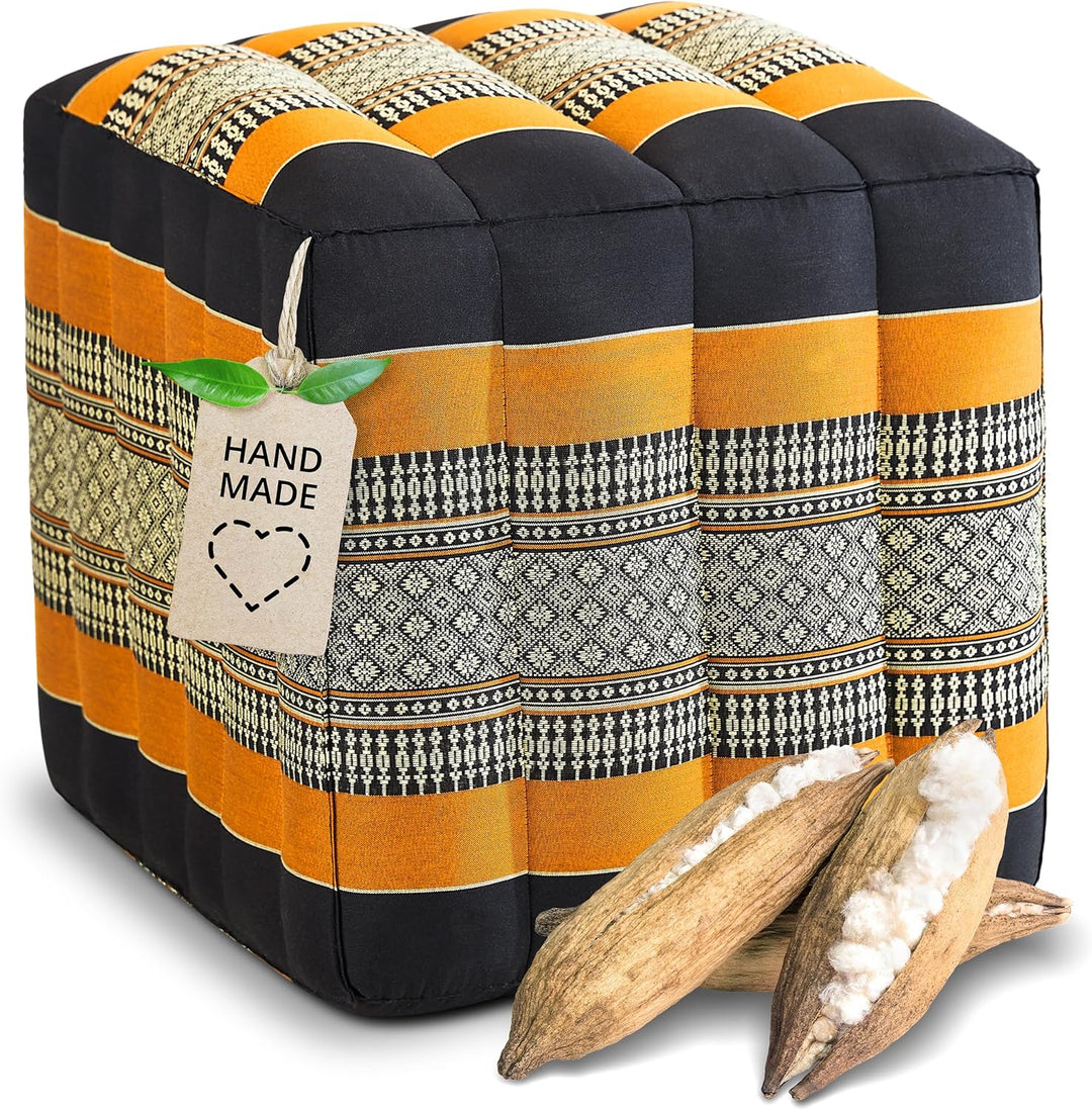 livasia Würfelkissen quadratisch, Sitzhocker mit organischem Kapok, Sitzpouf, Lagerungswürfel vierec