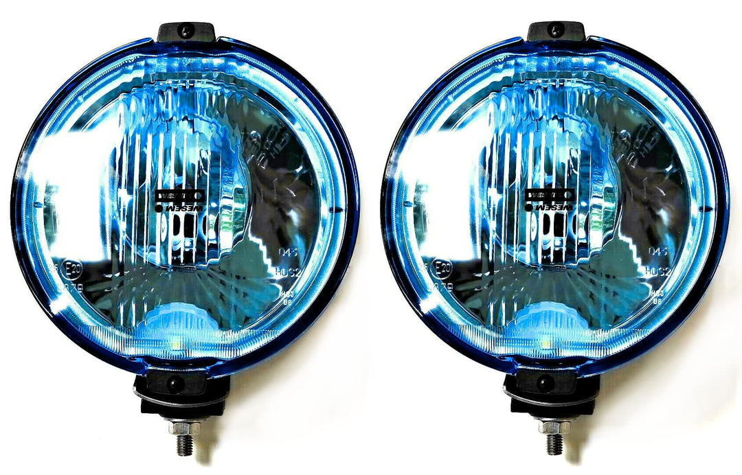 2x Fernscheinwerfer H3 Halogen 12V 24V Blau Rund E20 LED Ring Positionsleuchte