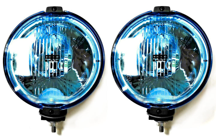 2x Fernscheinwerfer H3 Halogen 12V 24V Blau Rund E20 LED Ring Positionsleuchte
