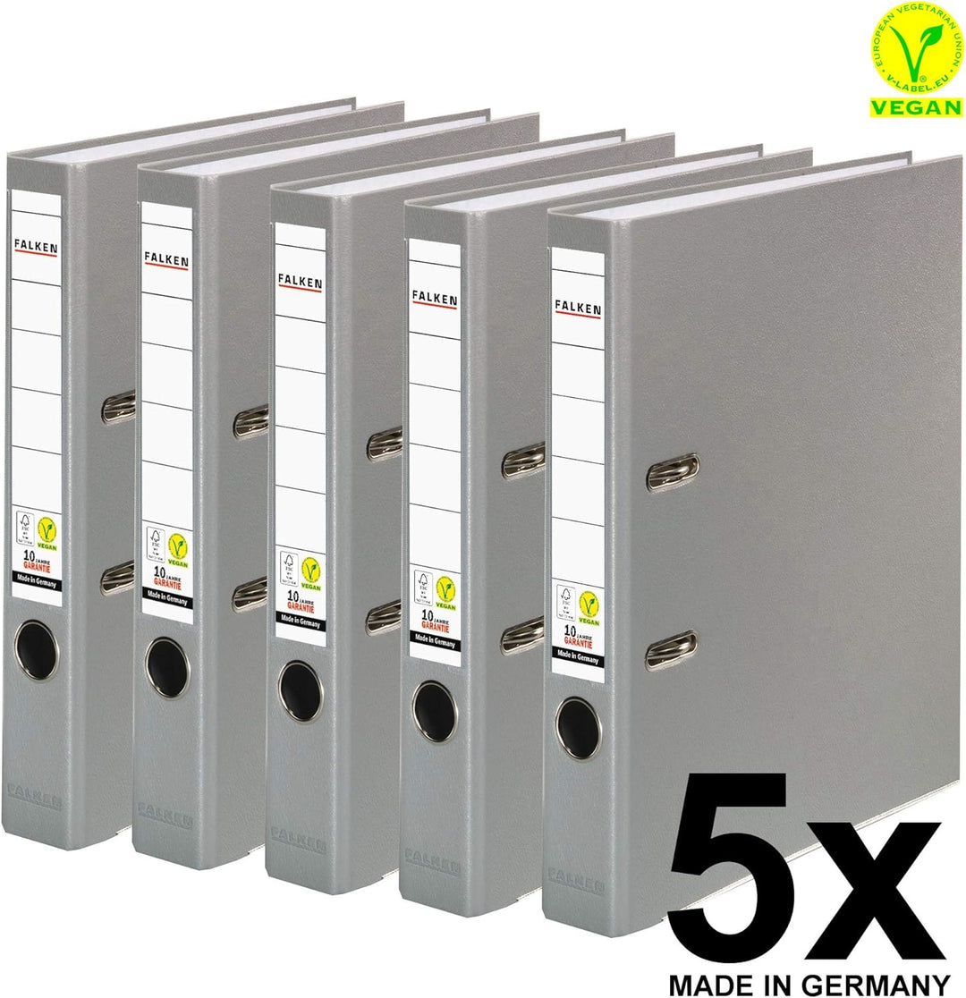Original Falken 5er Pack PP-Color Kunststoff-Ordner. Made in Germany. 5 cm schmal DIN A4 grau Vegan