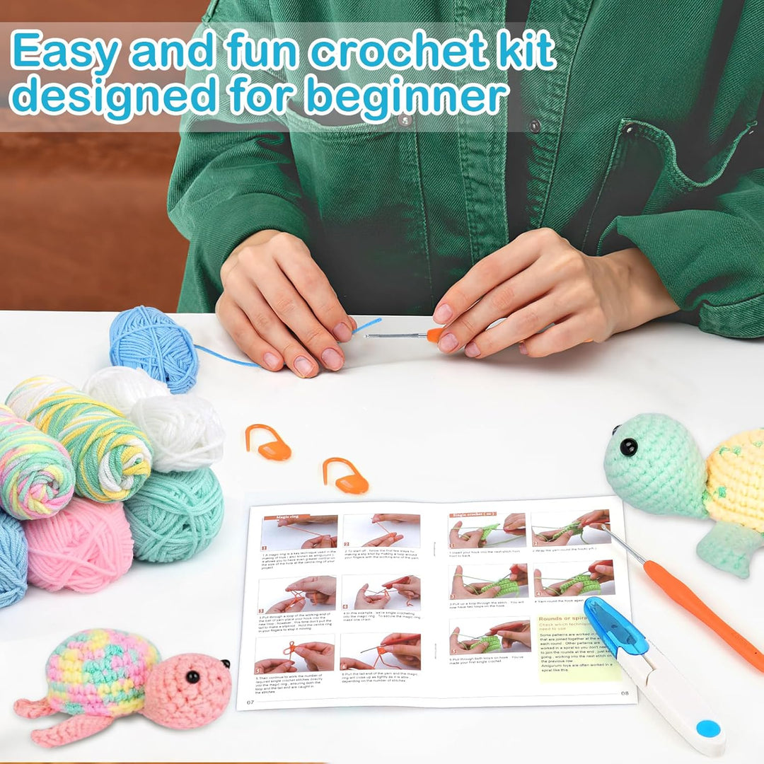 UXORSN Häkelset für Anfänger 3 Stück Schildkröte Häkel Set für Erwachsene Häckeln Stricken DIY Croch