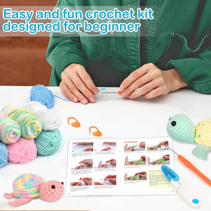 UXORSN Häkelset für Anfänger 3 Stück Schildkröte Häkel Set für Erwachsene Häckeln Stricken DIY Croch
