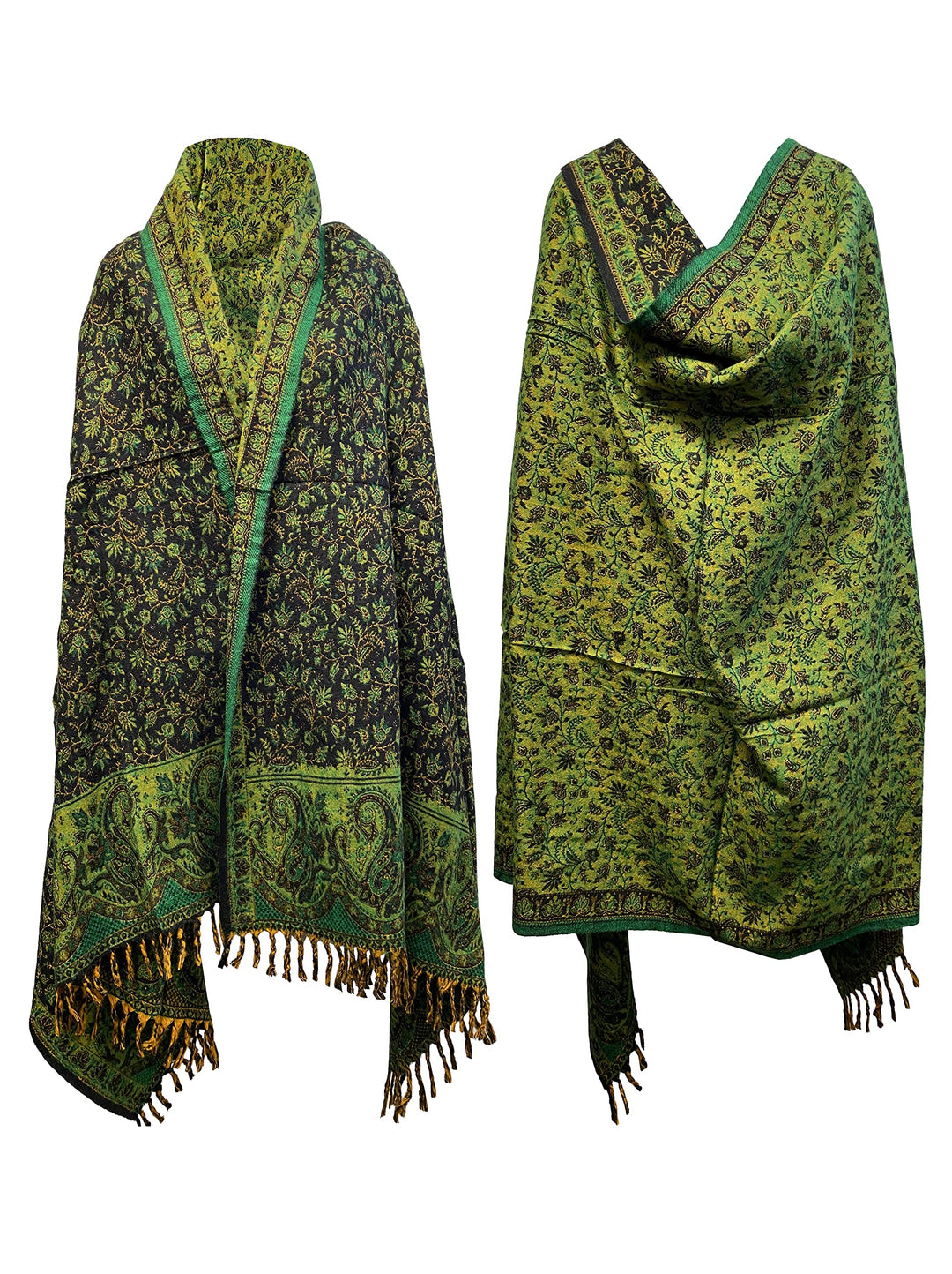 Winterschal aus weicher warmer Wolle, Vintage-Blätterdruck, handgefertigt, luxuriös, Übergrösse, wen