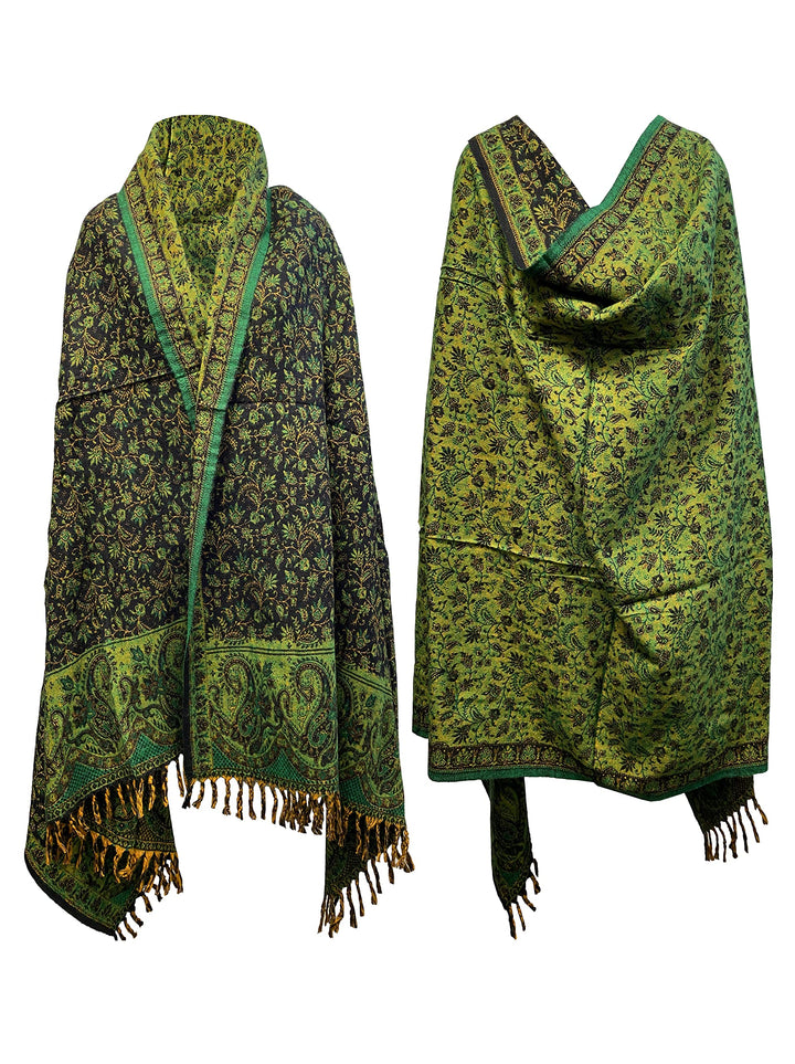 Winterschal aus weicher warmer Wolle, Vintage-Blätterdruck, handgefertigt, luxuriös, Übergrösse, wen