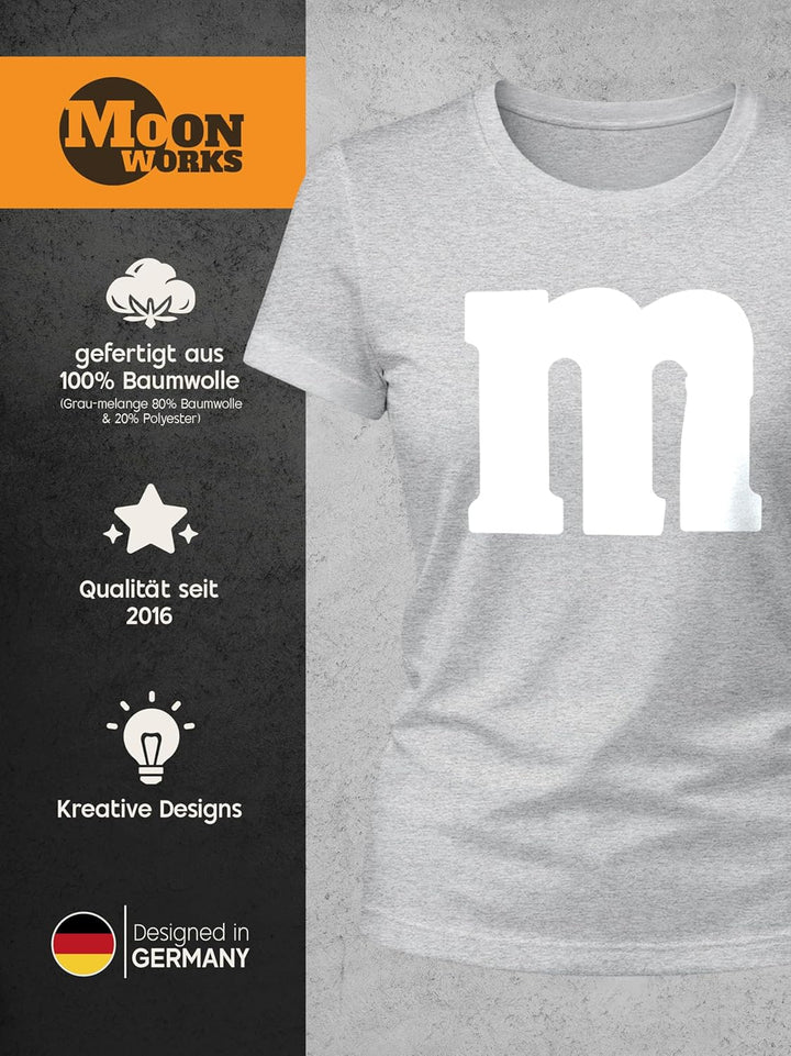 MoonWorks® Damen T-Shirt Gruppen-Kostüm M Aufdruck Kostüm Fasching Karneval Verkleidung Grau-melange