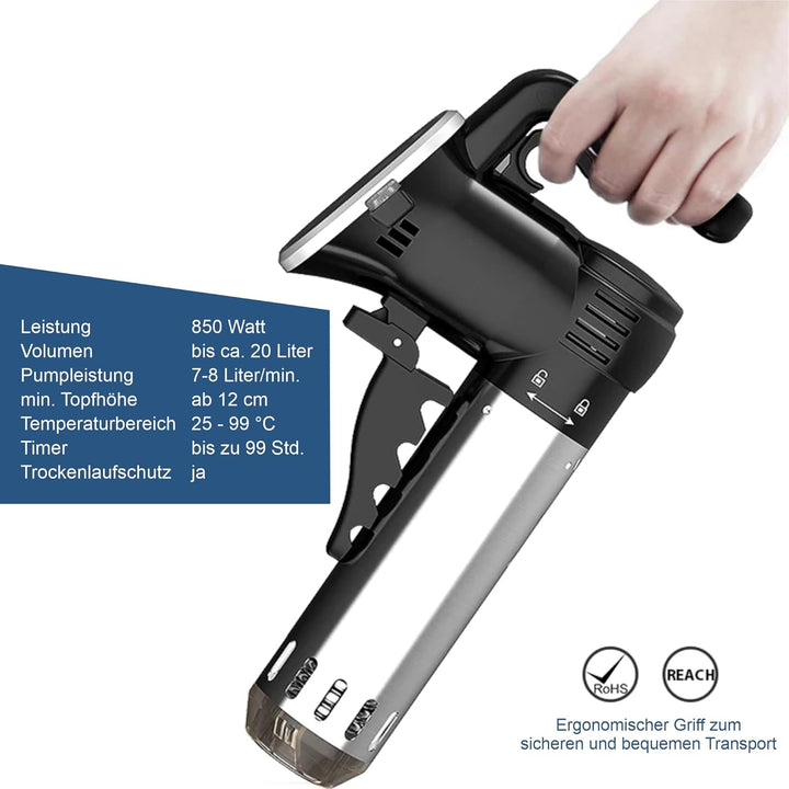 Lemodo Sous Vide Garer Stick 850W mit Touchscreen, Temperaturbereich 25–99 °C, Timer bis 99 Stunden,