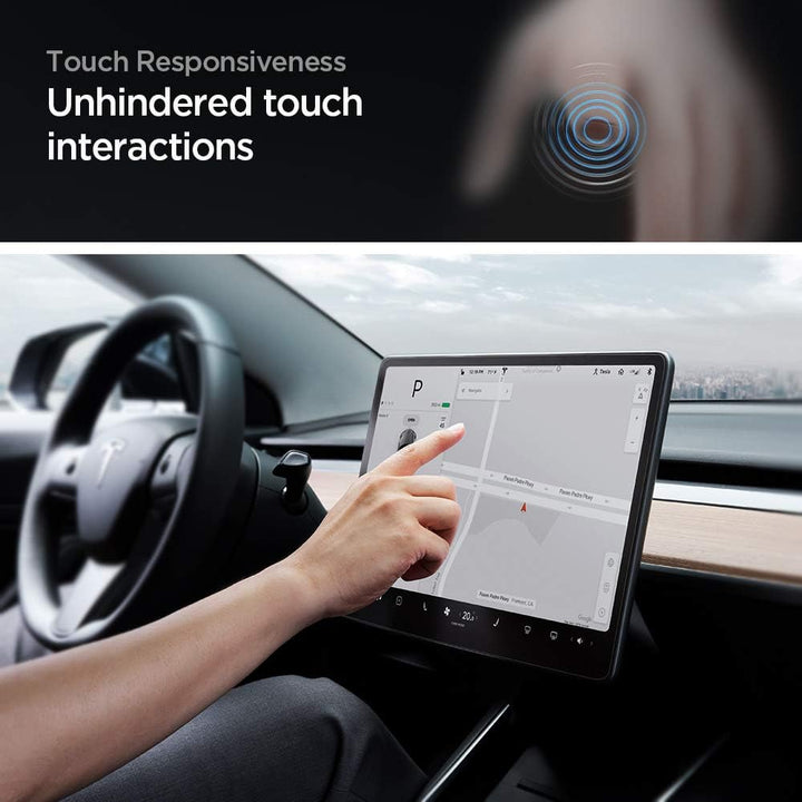 Spigen Glas.tR EZ Fit Schutzfolie kompatibel mit Tesla Model 3 / Y, Schablone für Installation entha