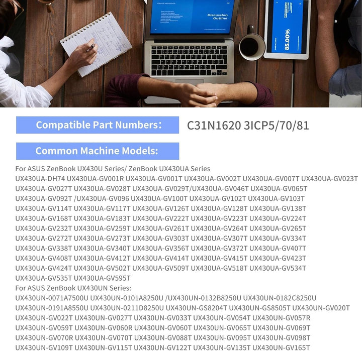 C31N1620 Laptop Akku 11,55V 50Wh Li-Polymer 3ICP5/70/81 0B200-02370000 für ASUS Zenbook UX430U UX430