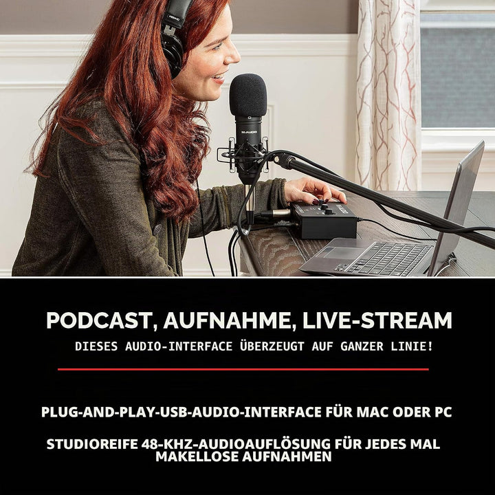 M-Audio M-Track Solo – USB Audio Interface für Aufnahmen, Streaming und Podcasting & Adam Hall Cable