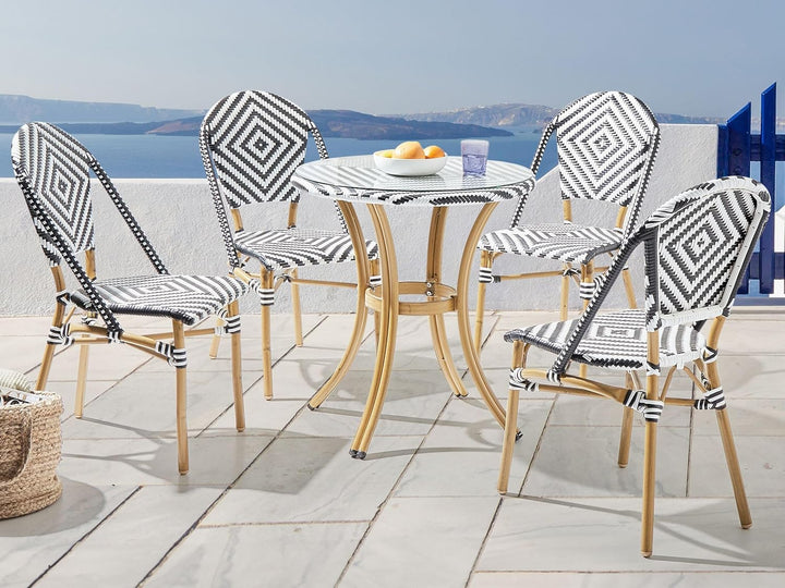 Beliani Stilvoller Gartentisch Rattan schwarz und weiss rund Rifreddo