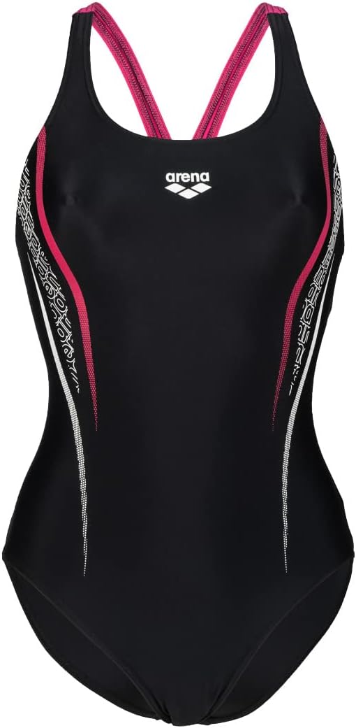 ARENA Damen Women's Swimsuit V Back Graphic Badeanzüge (1er Pack) 36 Black-freak Rose, 36 Black-frea