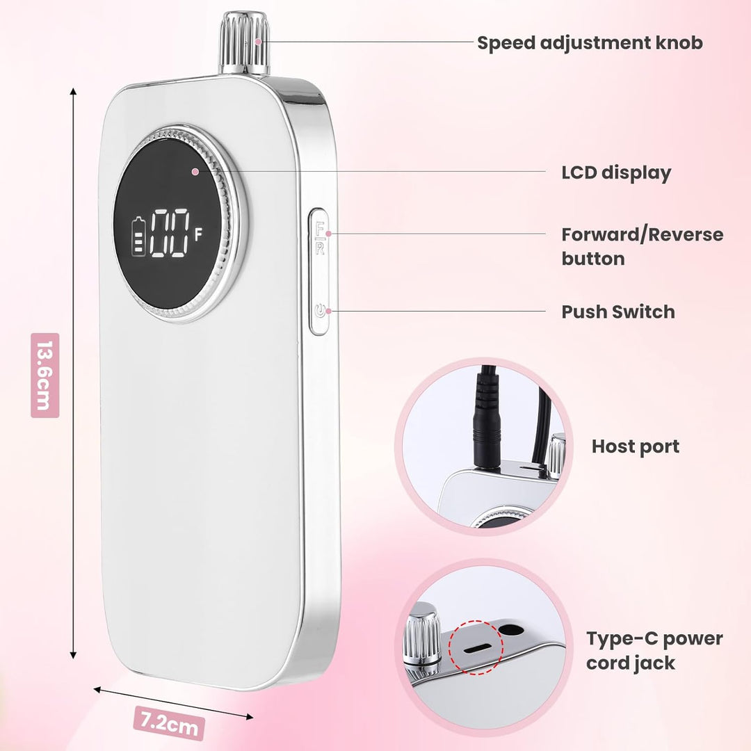 Nagelfräser, Elektrische Nagelfeile 45000 RPM, Wiederaufladbare Nagelpflege Set mit LCD-Display, Ver