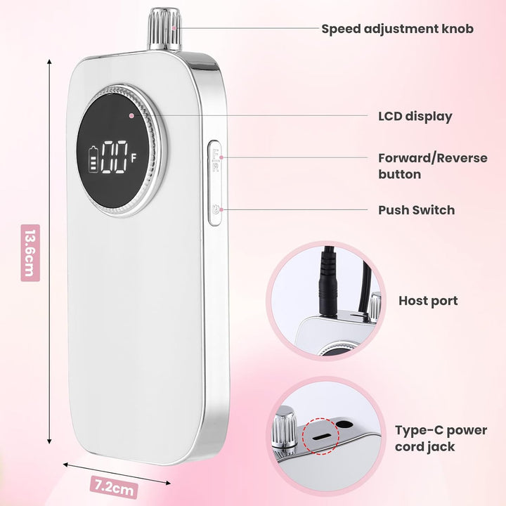 Nagelfräser, Elektrische Nagelfeile 45000 RPM, Wiederaufladbare Nagelpflege Set mit LCD-Display, Ver