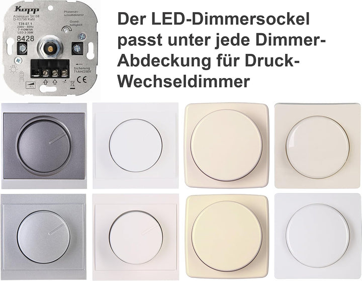 Kopp LED Dimmer Sockel mit Druck-Wechselschalter für dimmbare 230V LEDs von min.3 - max.35W. Auch fü