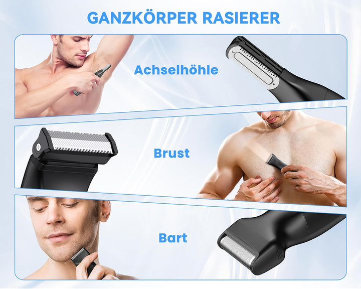 3-in-1 Körperrasierer Herren, MAXGROOM Wasserdicht Trocken und Nass Intimrasierer Mann, Elektrisch R