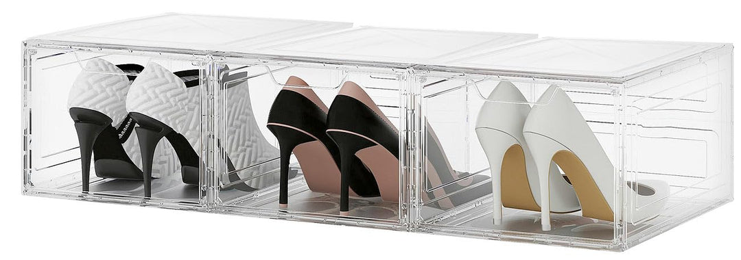 Carlo Milano transparente Schuhregale: 3er-Set Transparente Schuhbox, stapelbar, bis Grösse 47, Magn