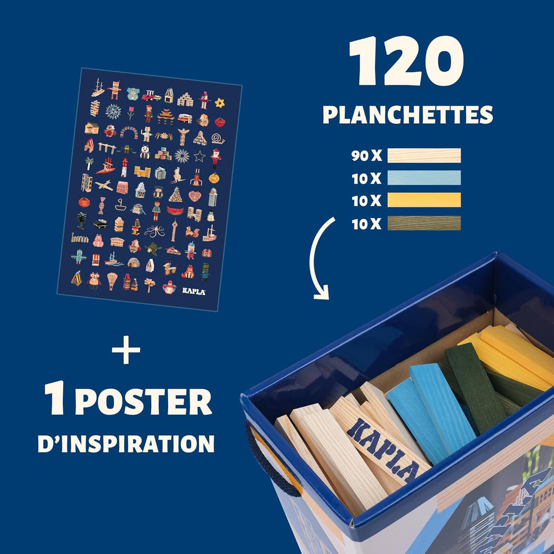 KAPLA - Baukasten mit 120 bunten Holzbrettchen (Natur, Hellblau, Gelb, Grün) , Spiele & Holzspielzeu