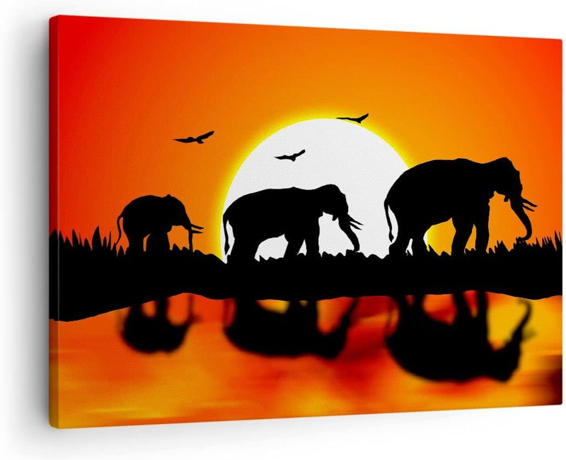 Bilder auf Leinwand Tiere Afrikaner Elefanten Natur Leinwandbild 70x50cm Wandbilder Dekoration Wohnz